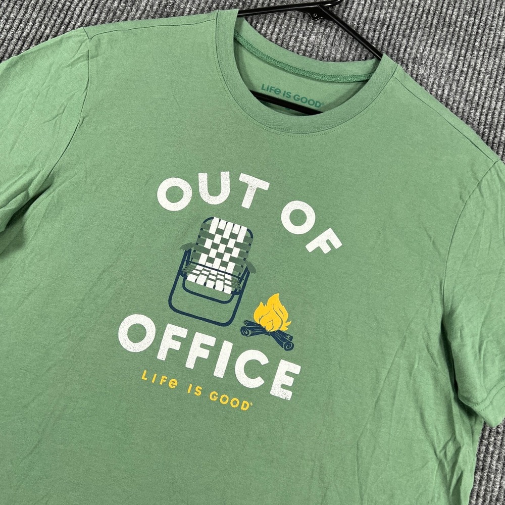 Life is Good Shirt Mens Large Green Short Sleeve Out of Office Crew Casual